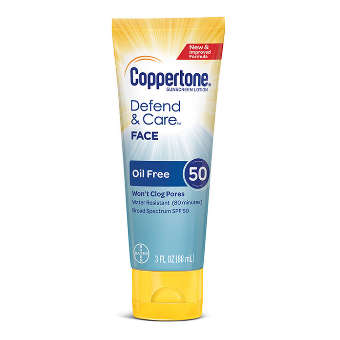 Coppertone Defend & Care Oil Free Sunscreen Face Lotion SPF 50 