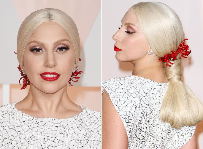ผู้หญิง Gaga's Ponytail on the Red Carpet at the Academy Awards
