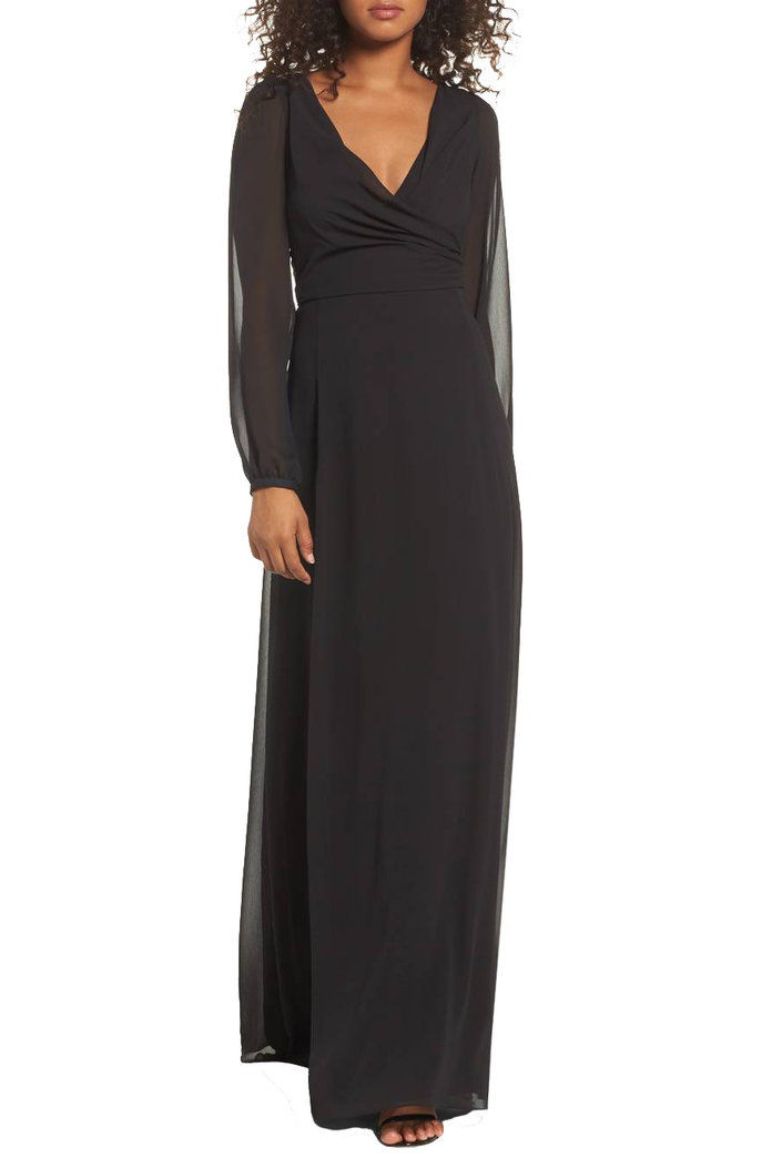 Watters Donna Luxe Chiffon Surplice A-Line Gown 