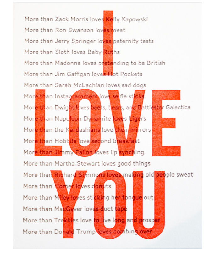 मैं Love You List letterpress printed card 