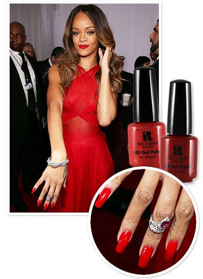 रिहाना's Red Grammy mani matched perfectly with her bright red dress
