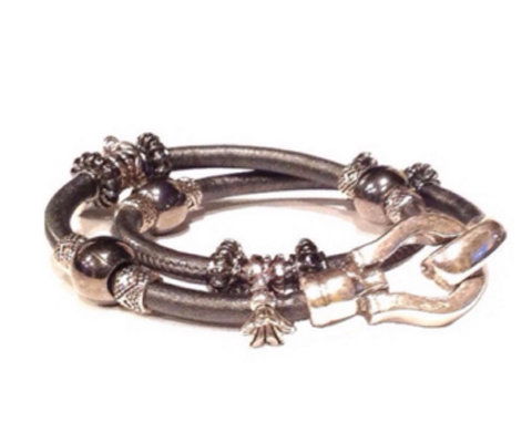 मैक and Jane Leather and Silver Bracelet 