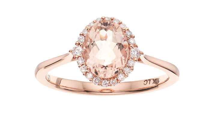 10k Rose Gold Morganite & 1/8 Carat T.W. Diamond Oval Halo Ring
