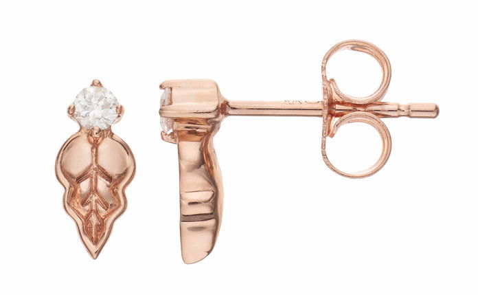 10k Rose Gold Diamond Accent Leaf Stud Earrings