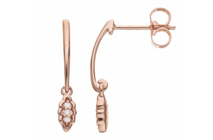 10k Rose Gold Diamond Accent Leaf Drop Earrings