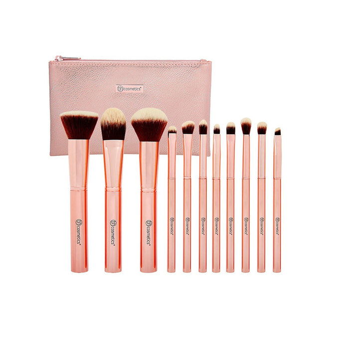 बिहार Cosmetics Metal Rose 11 Piece Brush Set With Cosmetic Bag 
