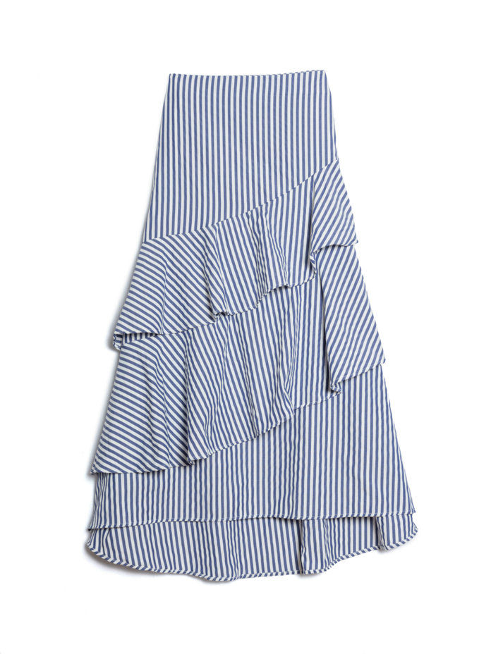 धारीदार Asymmetrical Ruffled Maxi Skirt 