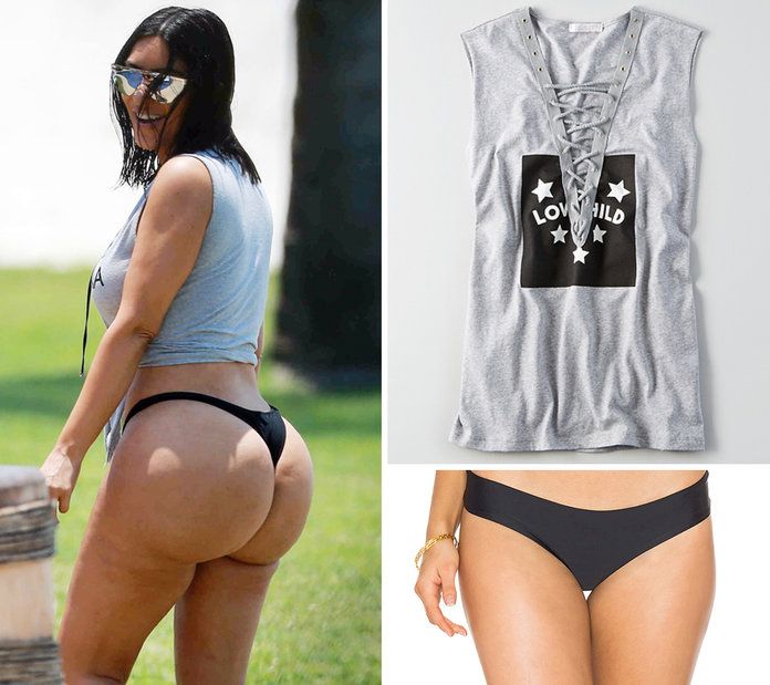 คิม Kardashian T-Shirt and Thong