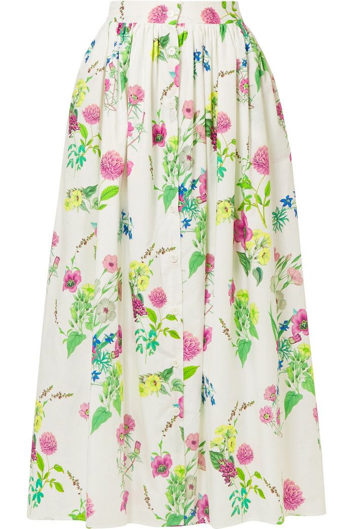पुष्प मुद्रित Cotton-Poplin Maxi Skirt 