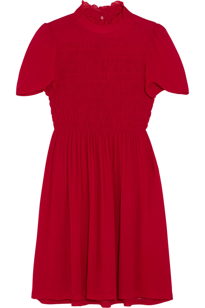 สีแดง smock dress