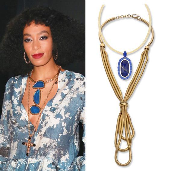 Solange Knowles wearing layered necklaces