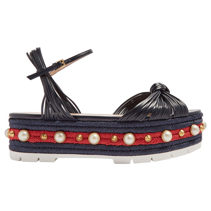 पर्ल-अलंकृत leather flatform sandals 