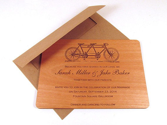 ตามกันไป Bike Wooden Wedding Invitation 
