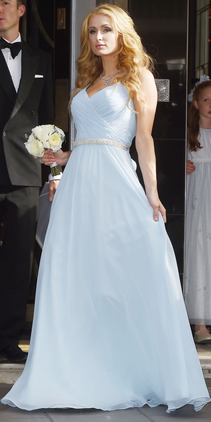 पेरिस Hilton as a bridesmaid at Nicky Hilton's wedding in London England