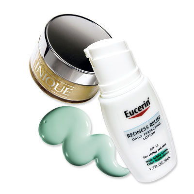 Eucerin Redness Relief lotion and Clinique Redness Solutions mineral powder