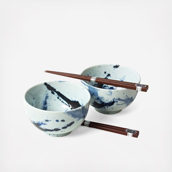 मिया Company Blue Sumi Rice Bowl with Chopsticks