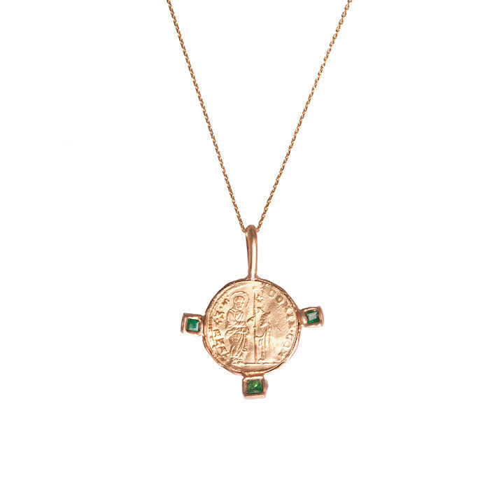 बीजान्टिन Coin Medal Pendant with emeralds 