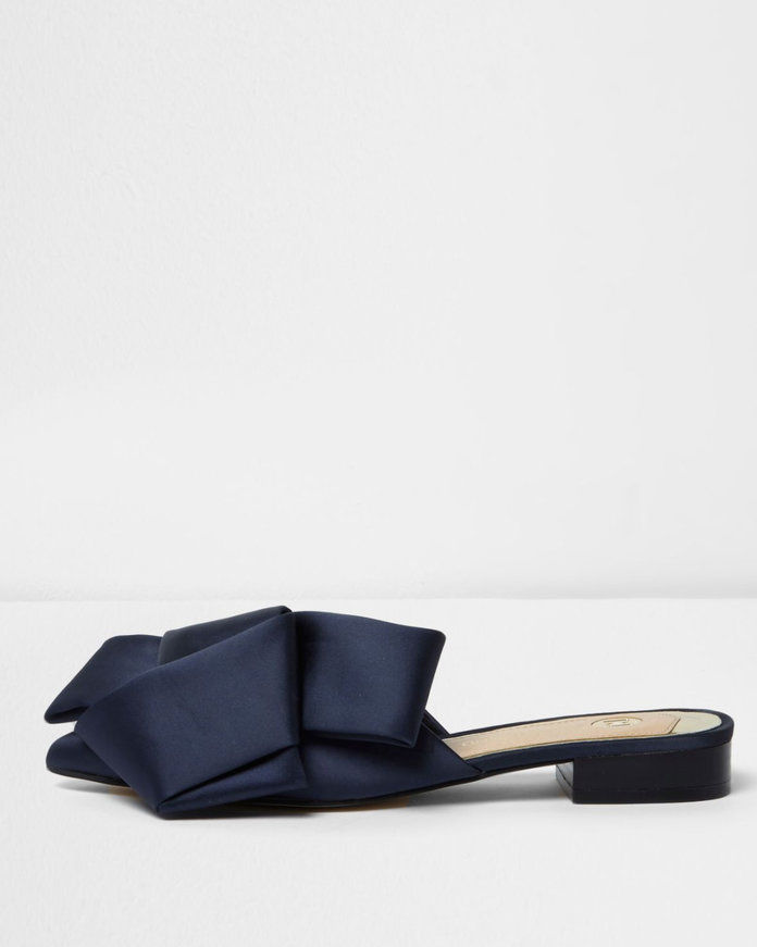साटन oversized flat bow backless loafer