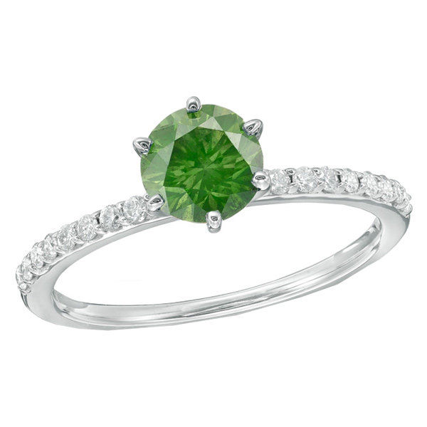 Zales Green and White Diamond Engagement Ring 