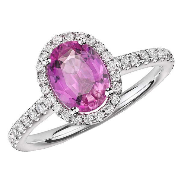สีน้ำเงิน Nile Pink Sapphire and Micropavé Diamond Ring 