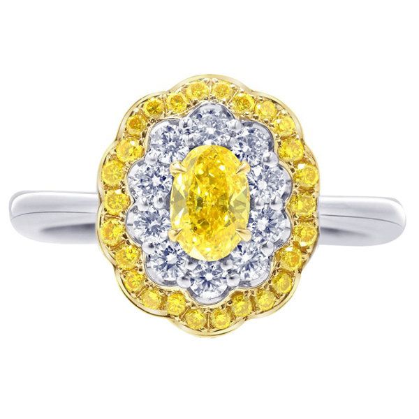 Leibish Vivid Yellow Oval Diamond Ring 