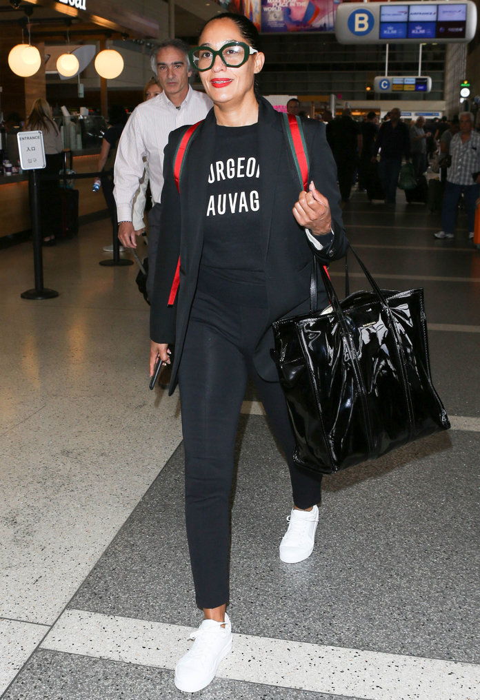 Tracee Elliss Ross Black Leather Tote Airport