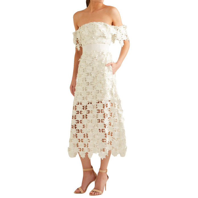 स्वयं Portrait Off-the-shoulder guipure lace midi dress