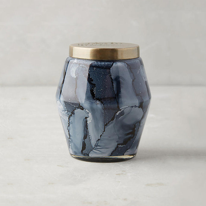 काप्री Blue Marbled Glass Candle in Volcano 