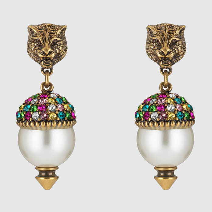 กุชชี่ Feline earrings with crystals 