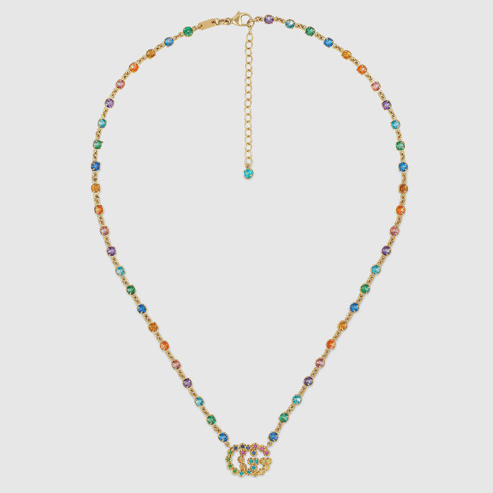 गुच्ची Double G necklace with multicolor stones