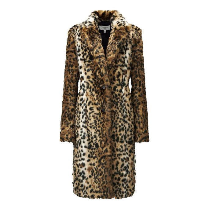 कृत्रिम Fur Leopard-Print Coat 