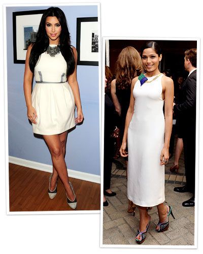 किम Kardashian and Freida Pinto in white dresses