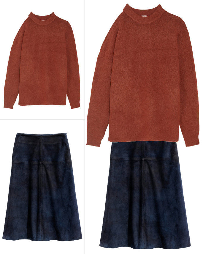 बड़े आकार का Knit + Suede Skirt 