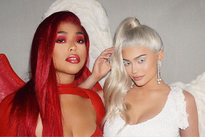 ไคลี Jenner and Jordyn Woods as an angel and the devil 