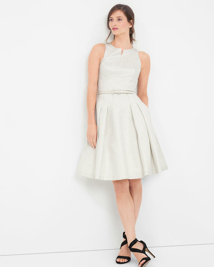 सफेद Fit-and-Flared Dress 