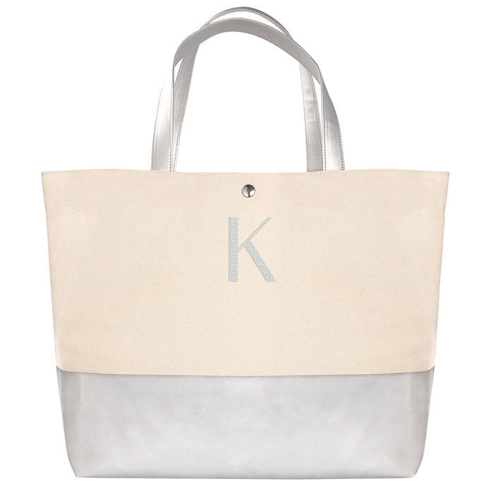 कैथी's Concepts Personalized Silver Metallic Color Dipped Tote Bag