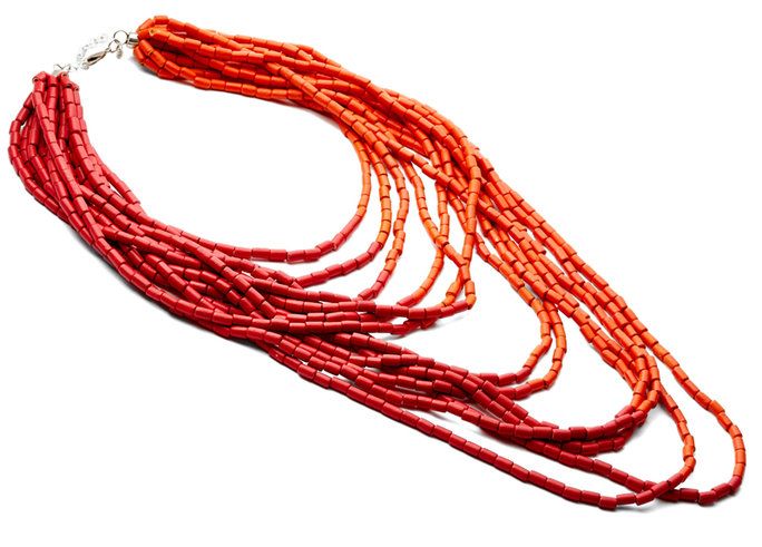 लाल and Orange Wood Bead Necklace