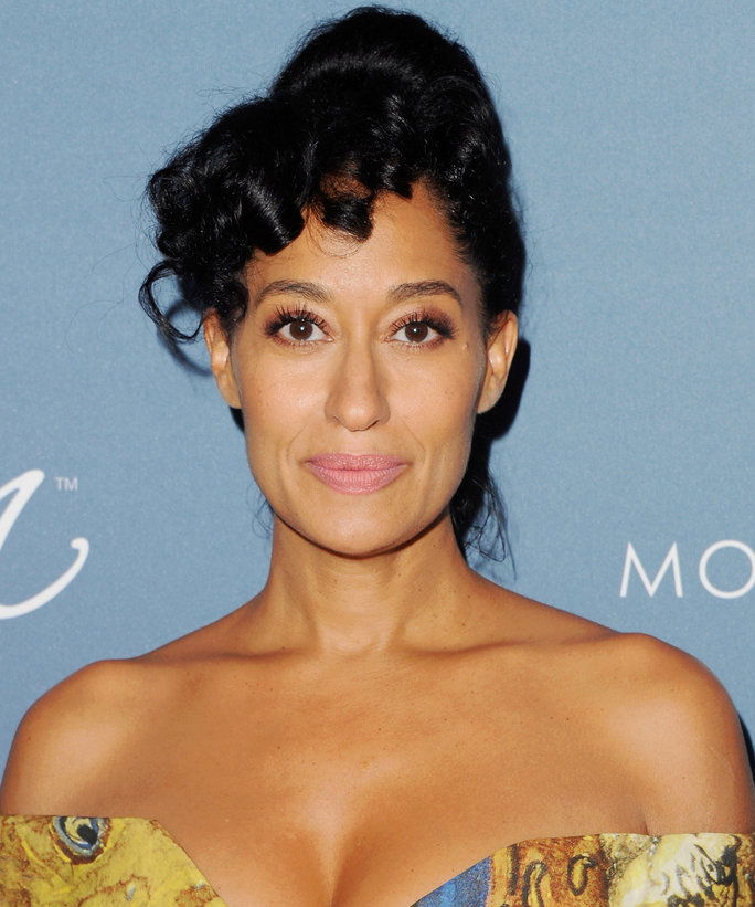 Tracee ellis ross top knot with curly bangs