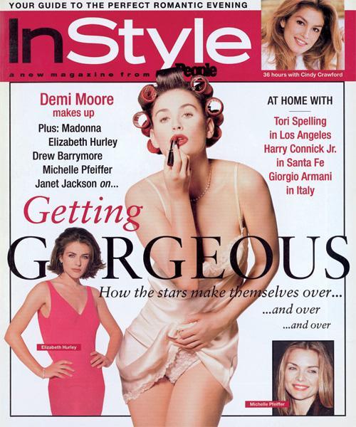 स्टाइल में Covers - February 1996, Demi Moore, Elizabeth Hurley, and Michelle Pfeiffer