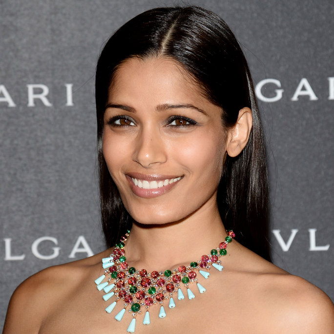 Freida Pinto attends Bulgari Spring/Summer 2014 Accessories Collection at the Hotel Bulgari as a part of Milan Fashion Week Womenswear Spring/Summer 2014 on September 21, 2013 in Milan, Italy.
