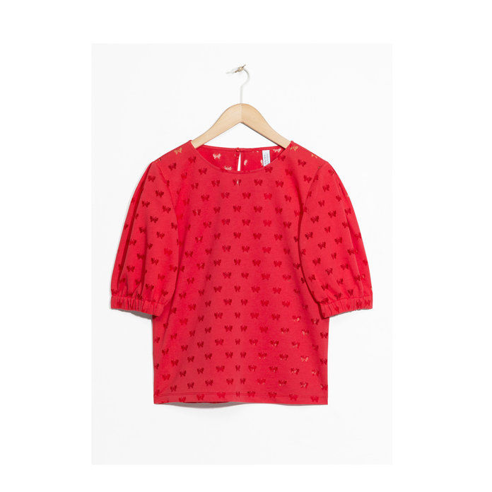 और Other Stories Red Puffy Sleeve Blouse 