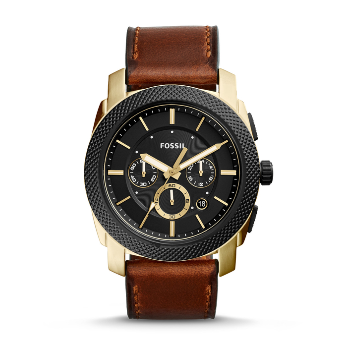 भूरा leather chronograph watch