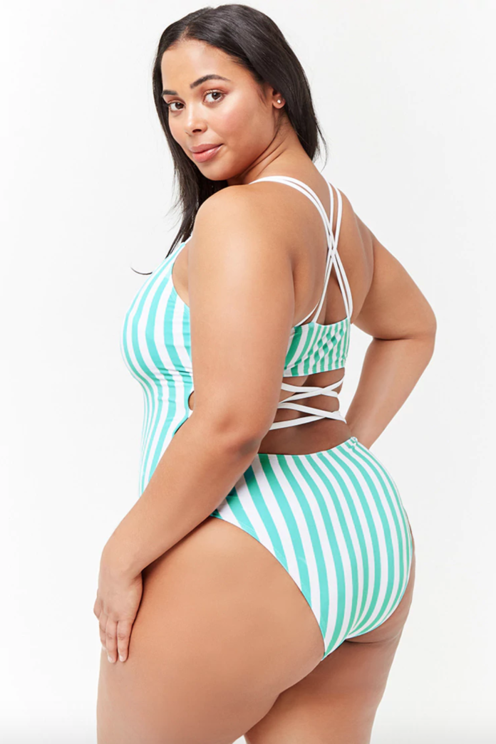  Striped Crisscross One-Piece Swimsuit