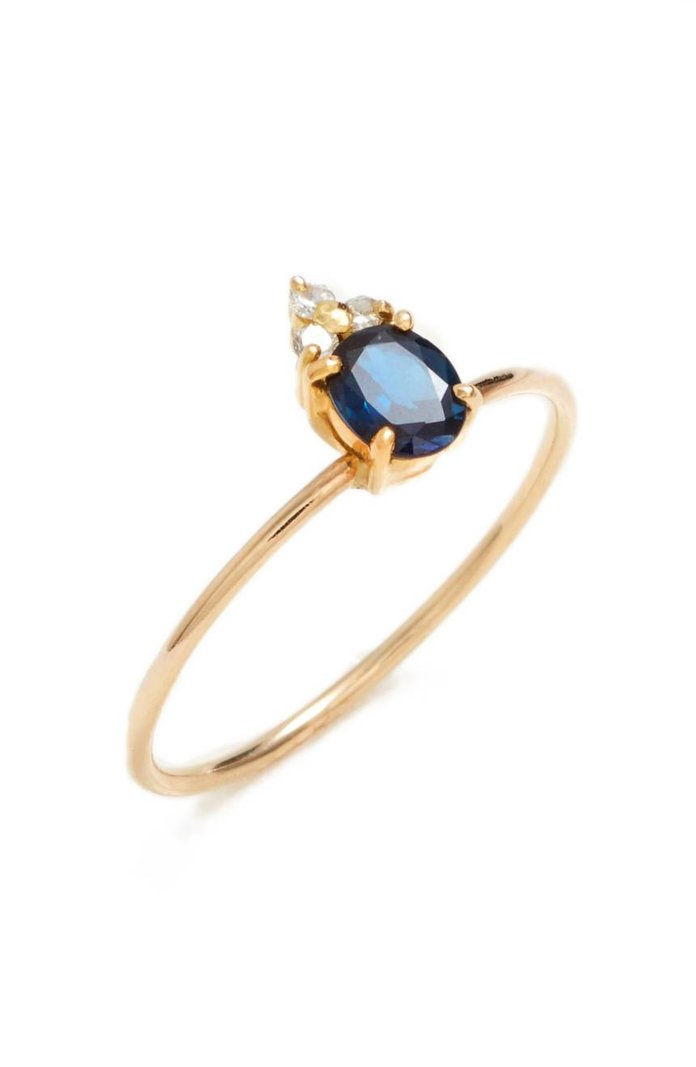 पोस्ता Finch Skinny Stone Sapphire & Diamond Ring