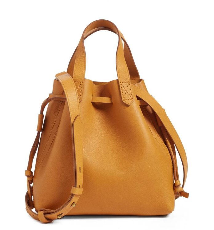 Madewell The Mini Pocket Transport Leather Drawstring Tote MADEWELL