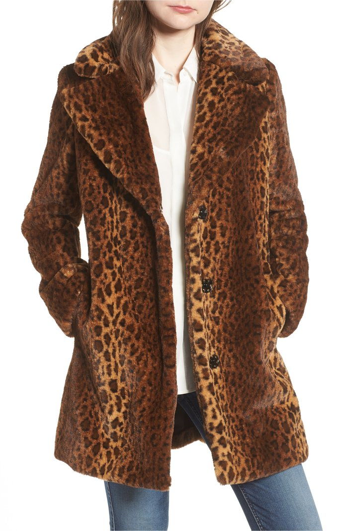 कृत्रिम Fur Leopard Print Coat 