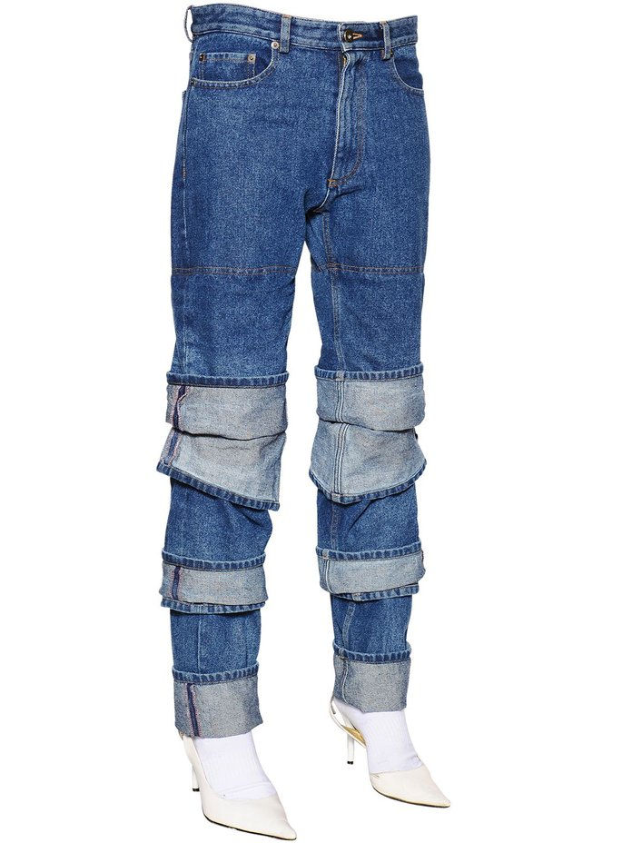 स्तरित Cuffs Cotton Denim Jeans