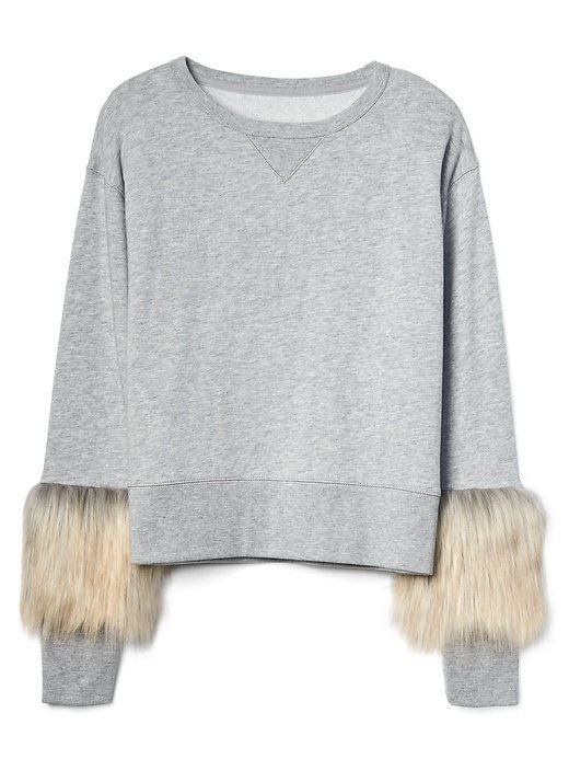 Faux-ขน Trim Pullover Sweatshirt