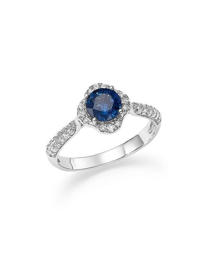 ब्लूमिंगडेल's Sapphire with Diamond Halo Ring in 14K White Gold