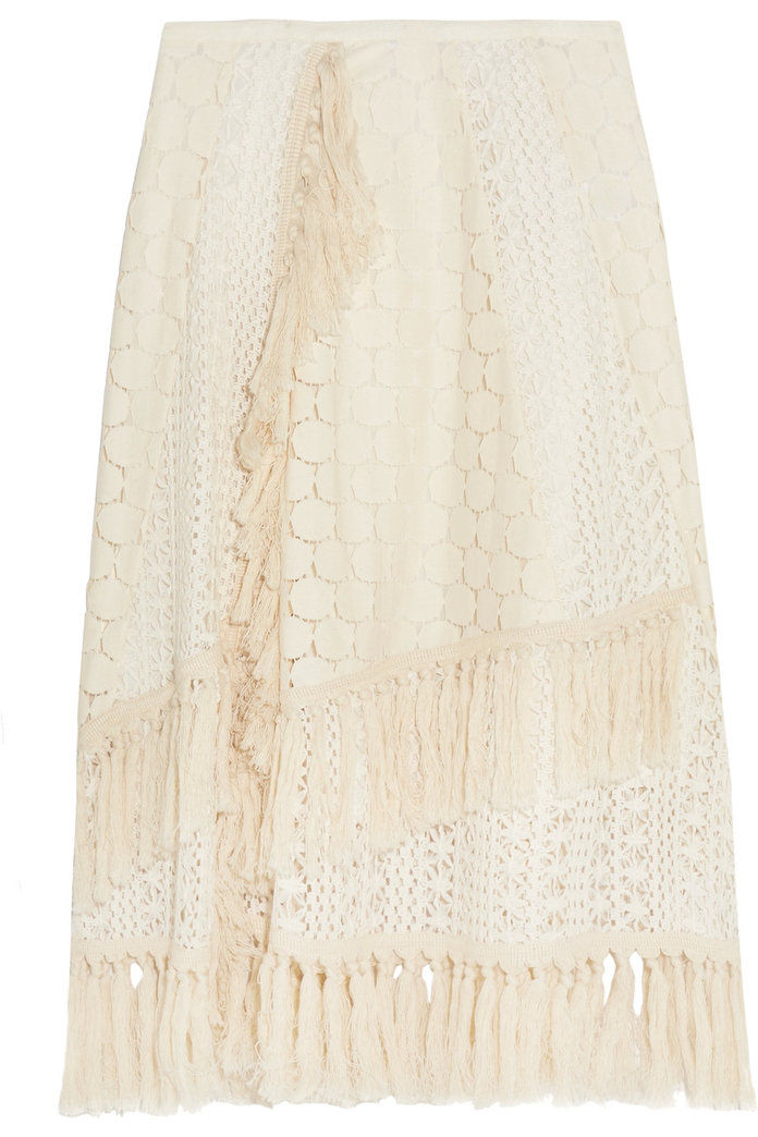 देख BY CHLOÉ Tasseled crocheted lace skirt